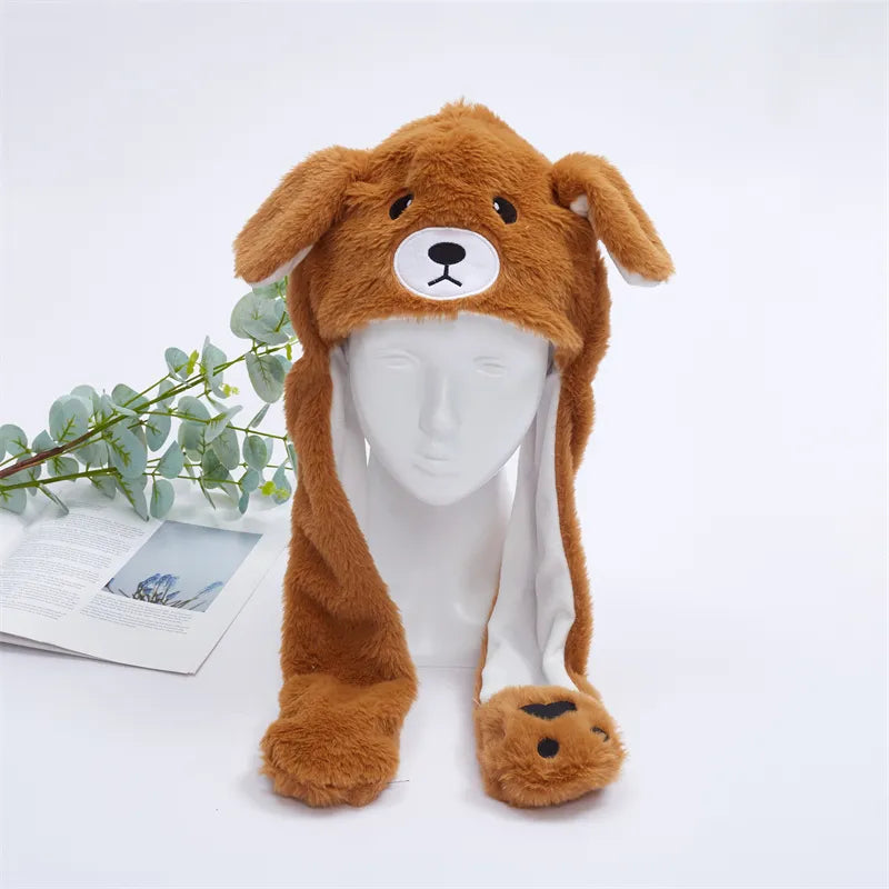 Zachte pluche dierenmuts met grappig bewegend orenmechanisme