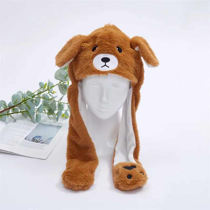 Zachte pluche dierenmuts met grappig bewegend orenmechanisme