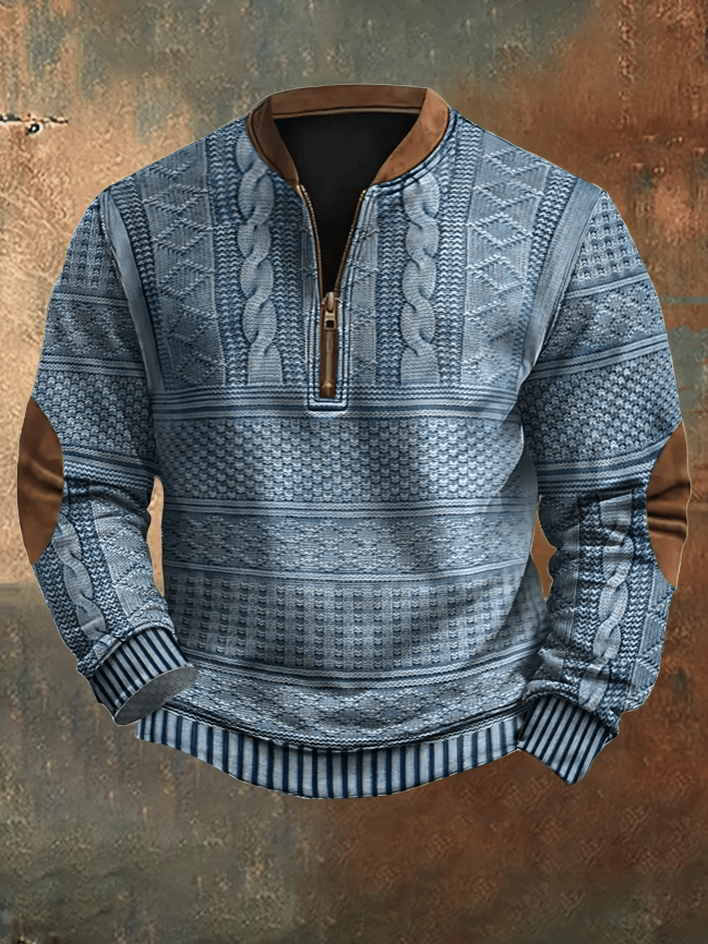 Phillip heren vintage gebreide trui met rits in blauwe uitvoering