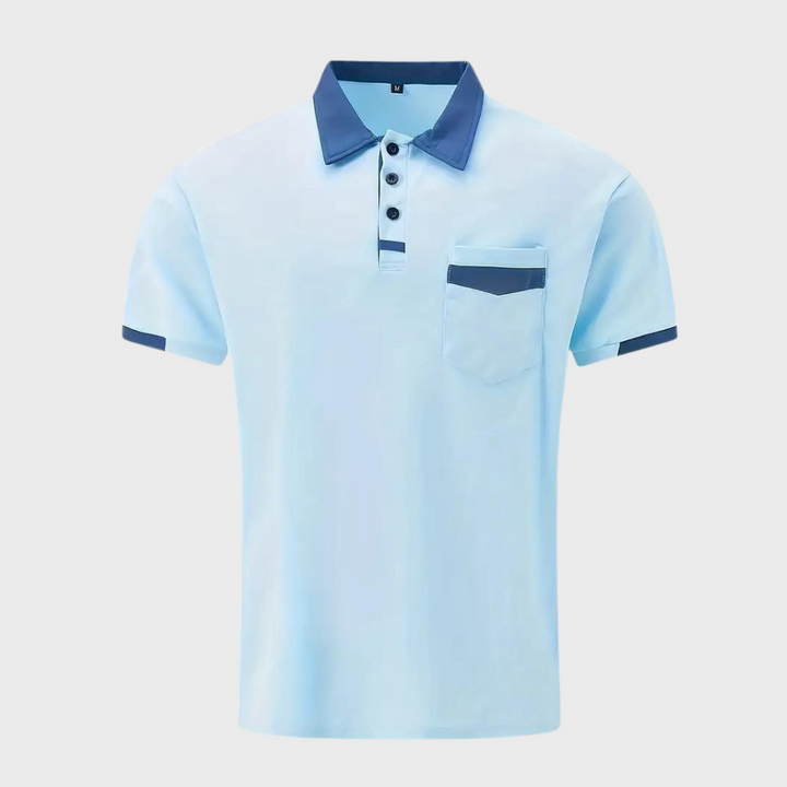 "Casual herenpolo in polyester, stijlvol ontwerp met knopen en korte mouwen, ademend en kreukbestendig."