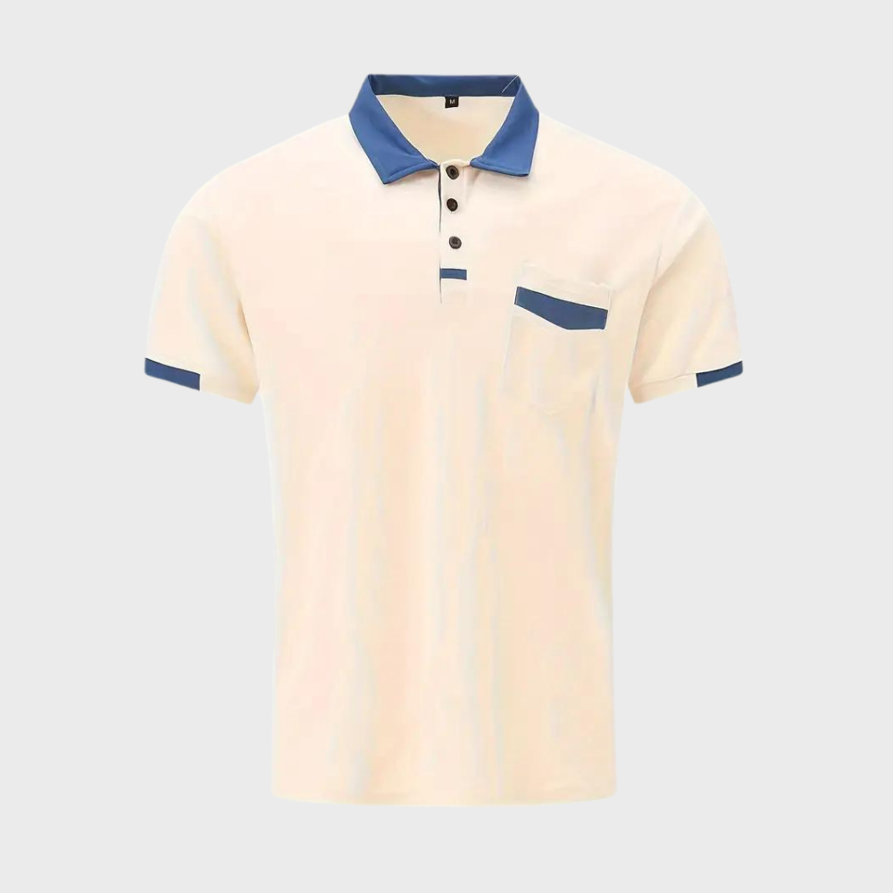 "Casual herenpolo in polyester, stijlvol ontwerp met knopen en korte mouwen, ademend en kreukbestendig."