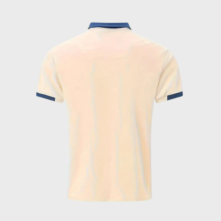 "Casual herenpolo in polyester, stijlvol ontwerp met knopen en korte mouwen, ademend en kreukbestendig."