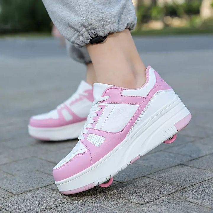 "Casual rollersportschoenen Donny met afneembare wieltjes, kleurrijk en flexibel ontwerp, ideaal voor kinderen."