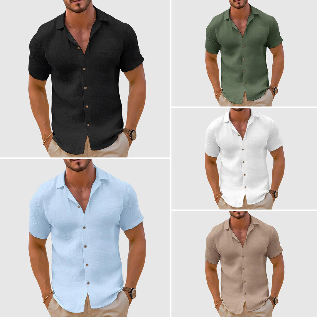 Detailopname van herenmode zomerkleding getoond als casual overhemd met korte mouwen