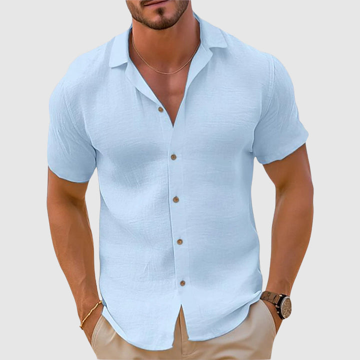 Stijlvol heren camp collar overhemd met korte mouwen voor een ontspannen zomertype look