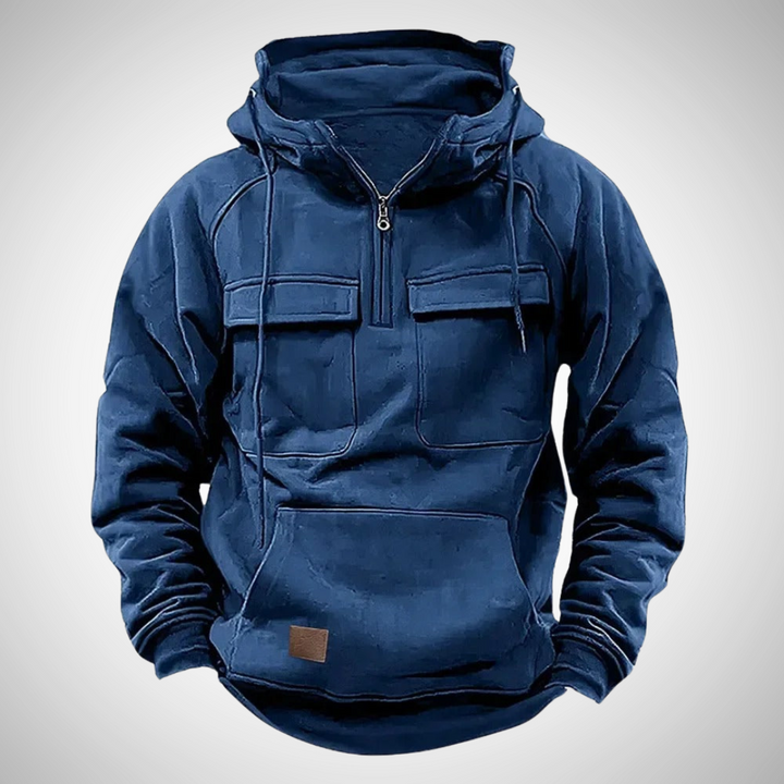 Veelzijdige heren hoodie met rits, capuchon en zachte stof, geschikt voor dagelijks comfort en sport.