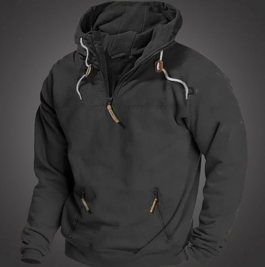 Comfortabele heren hoodie met ritssluiting en hoge kraag, ideaal voor een warme, casual winterlook.