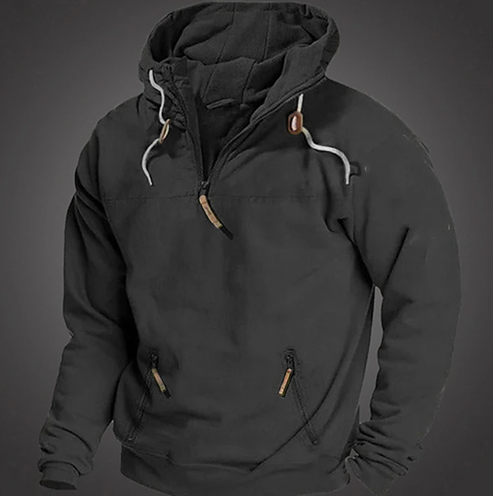 Comfortabele heren hoodie met ritssluiting en hoge kraag, ideaal voor een warme, casual winterlook.