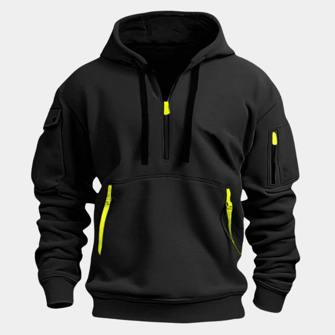 Comfortabele heren hoodie van katoen/polyester, zacht en ademend met ritssluiting en ruime zak voor activiteiten.