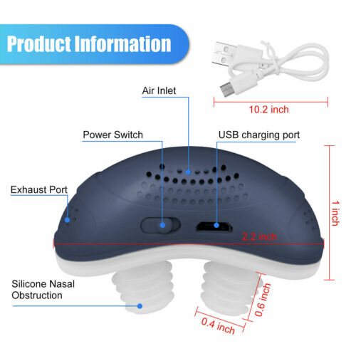"Compact Micro CPAP-apparaat voor slaapapneu, blauw design, medisch siliconen, ideaal tegen snurken en voor onderweg."