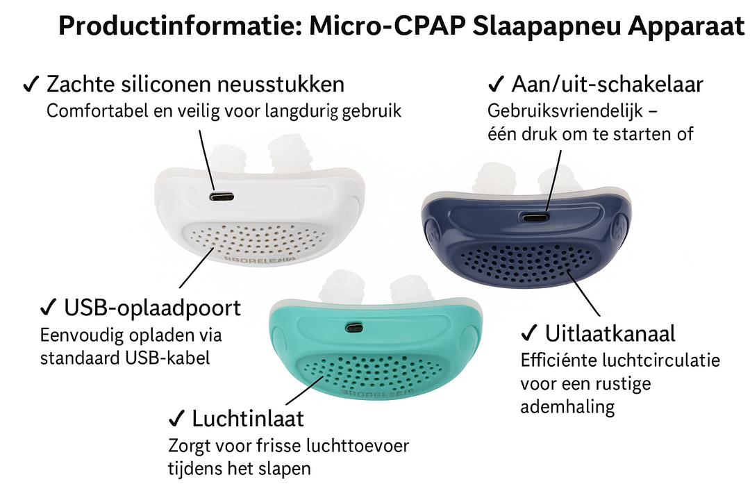 Compact Micro-CPAP apparaat voor slaapapneu, lichtgewicht en ideaal voor reizen, biedt draagbaar comfort zonder slangen.