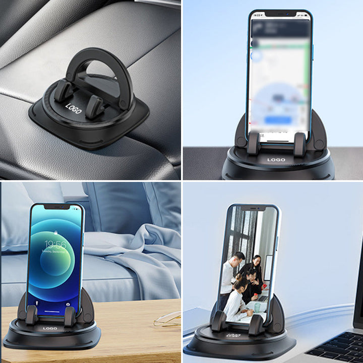"Compacte autotelefoonhouder met 360° rotatie, stevige siliconen grip en universele compatibiliteit voor veilige ritten."