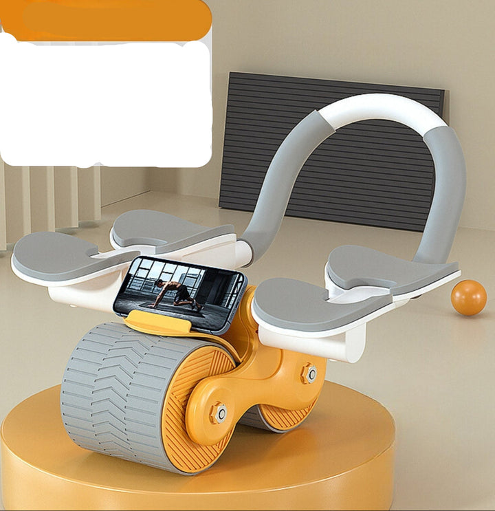 "Compacte buikspiertrainer met EVA-schuim handgrepen en automatische terugvering voor efficiënte core training thuis."