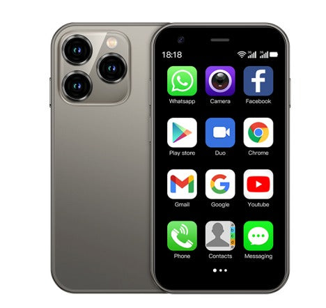 "Compacte mini smartphone 2023 met 3,0'' scherm, dual SIM, zwart. Krachtige functies in draagbaar ontwerp voor moderne mobili