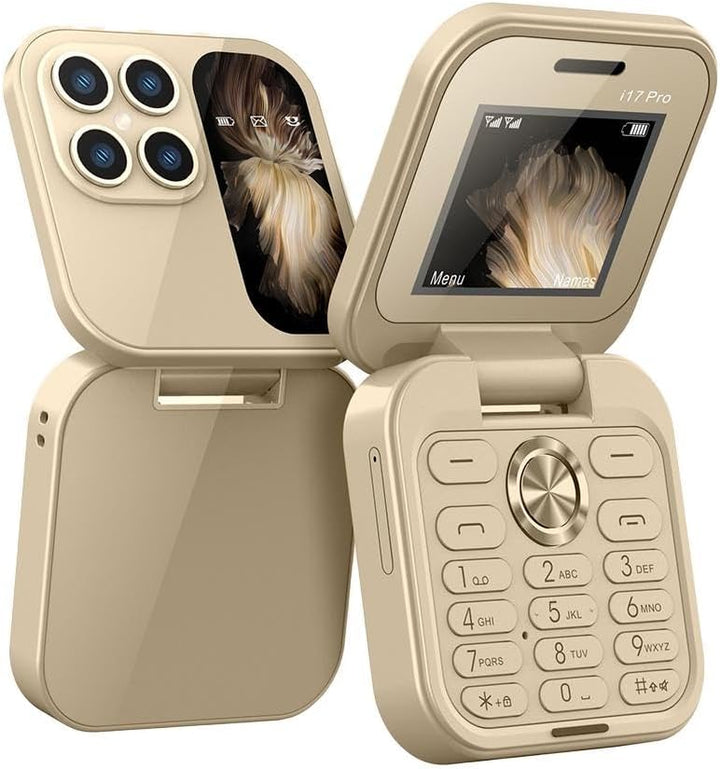 Opengevouwen FlipLite mini telefoon met helder scherm. Eenvoudig te bedienen, geschikt voor senioren.