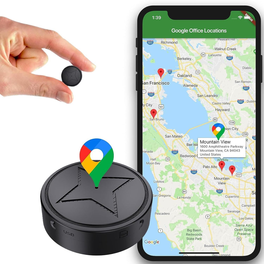 "Compacte, sterke magnetische GPS-tracker met ultradunne behuizing, ideaal voor discreet gebruik op metalen oppervlakken."