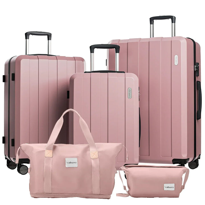 Complete 5-in-1 hartschalen kofferset Barcelona Explorer. Duurzame zwarte en roze reiskoffers voor elke reis.