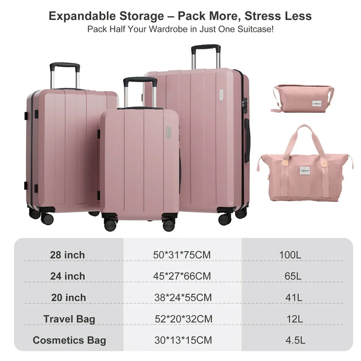 Stijlvolle roze en zwarte hartschalen reiskofferset voor duurzame en veilige bagage tijdens reizen.