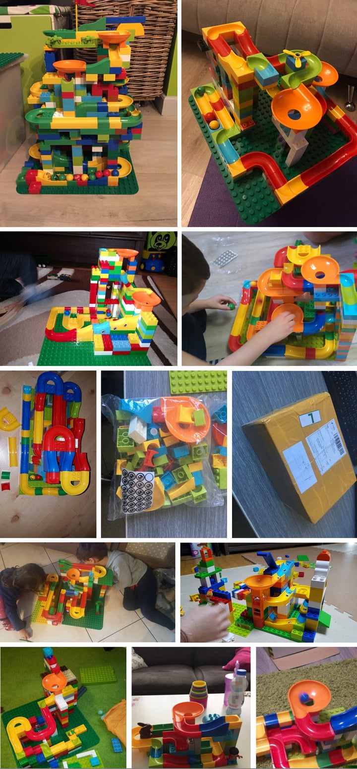 "Creatieve knikkerbaan bouwset met kleurrijke ABS-onderdelen, ideaal voor kinderen om unieke banen te creëren, 168 stuks."