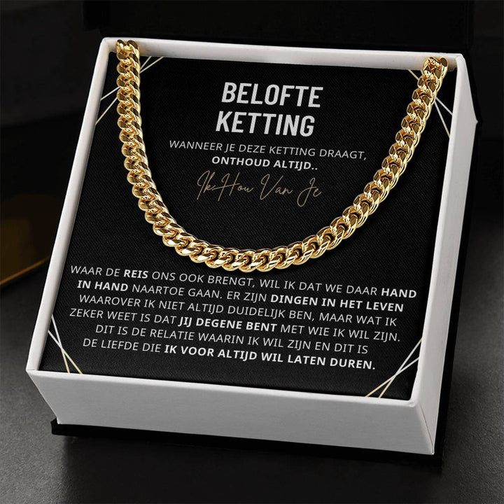 Cuban chain ketting voor mannen, 18K verguld en verstelbaar, robuust ontwerp in hoogwaardig roestvrij staal.