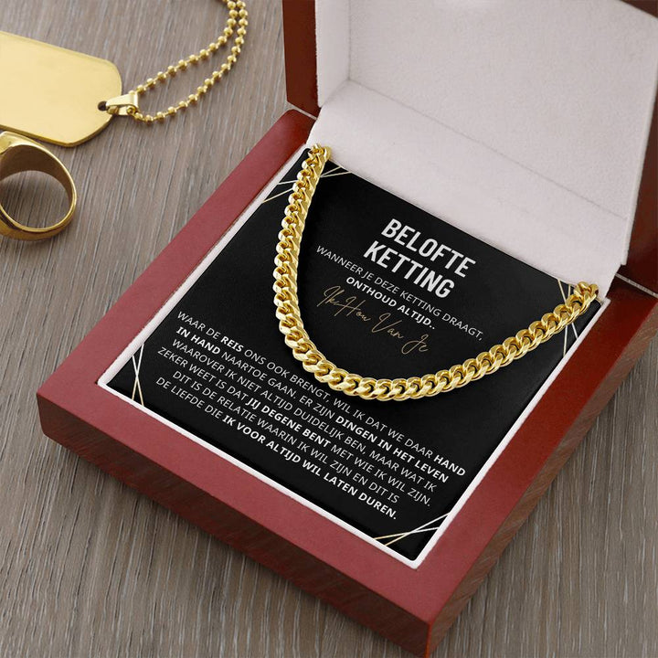 Cuban chain ketting voor mannen, 18K verguld en verstelbaar, robuust ontwerp in hoogwaardig roestvrij staal.