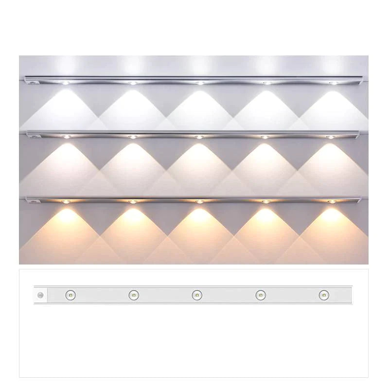 Stijlvolle zilveren oplaadbare LED kastverlichting, draadloze wandlamp met bewegingssensor.