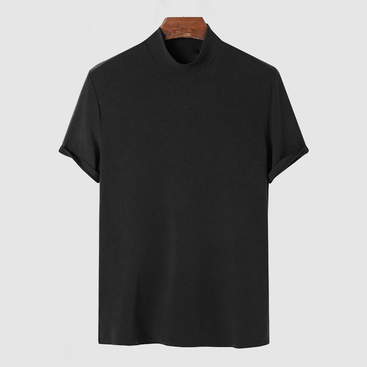 Perfecte pasvorm van het heren luxe stretch T-shirt met stand-kraag. Comfortabele stretchstof voor elke man, alle seizoenen.