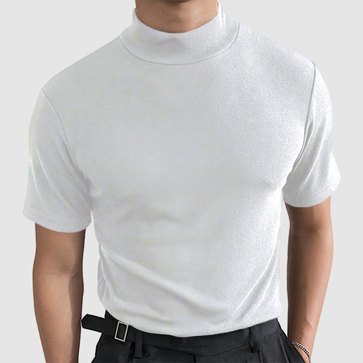 Heren luxe stretch T-shirt met stand-kraag. Comfortabele pasvorm, ideaal voor casual & smart casual looks.