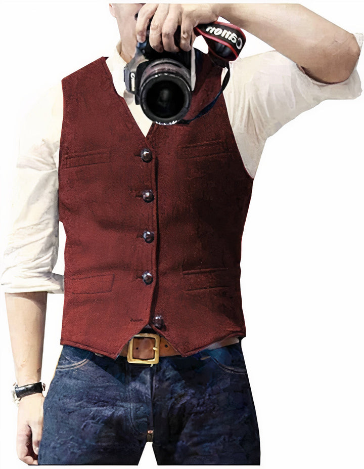 Klassiek heren gilet met knopen, essentieel kledingstuk voor een verzorgde en stijlvolle look.