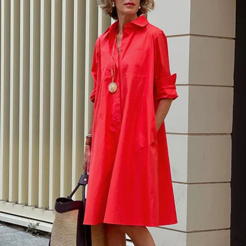 Trendy dames A-lijn jurk; een comfortabele blousejurk met polokraag, perfect voor warme dagen.