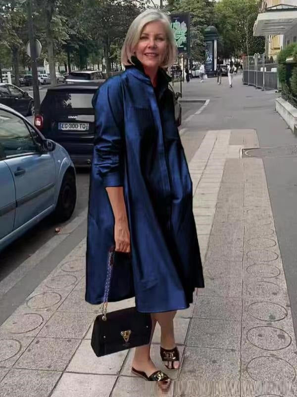 Veelzijdige damesjurk: midi A-lijn blousejurk met polokraag, zowel casual als chic te dragen.