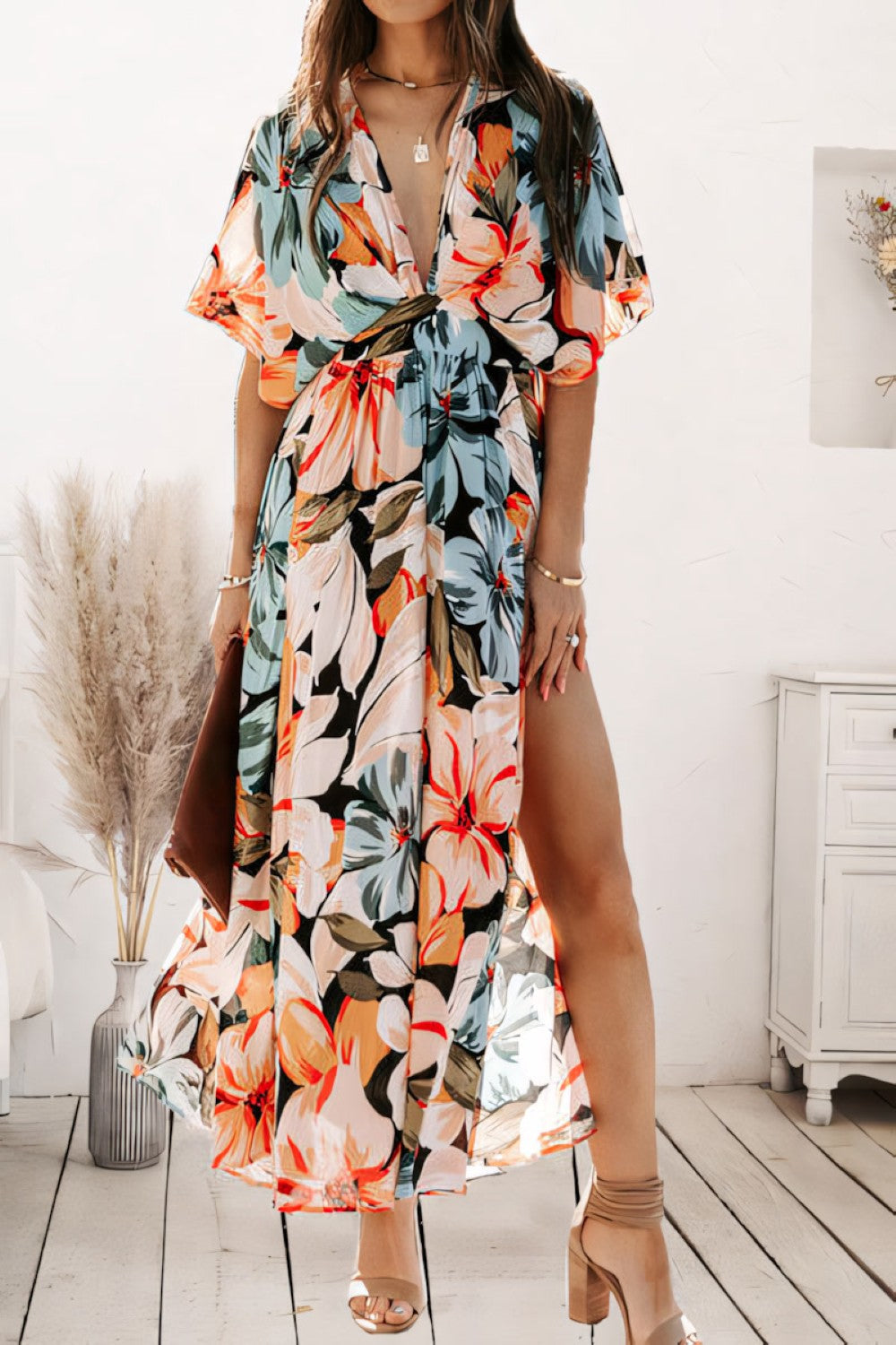 Dames A-lijn maxi zomerjurk met bloemenprint, elegant en comfortabel.