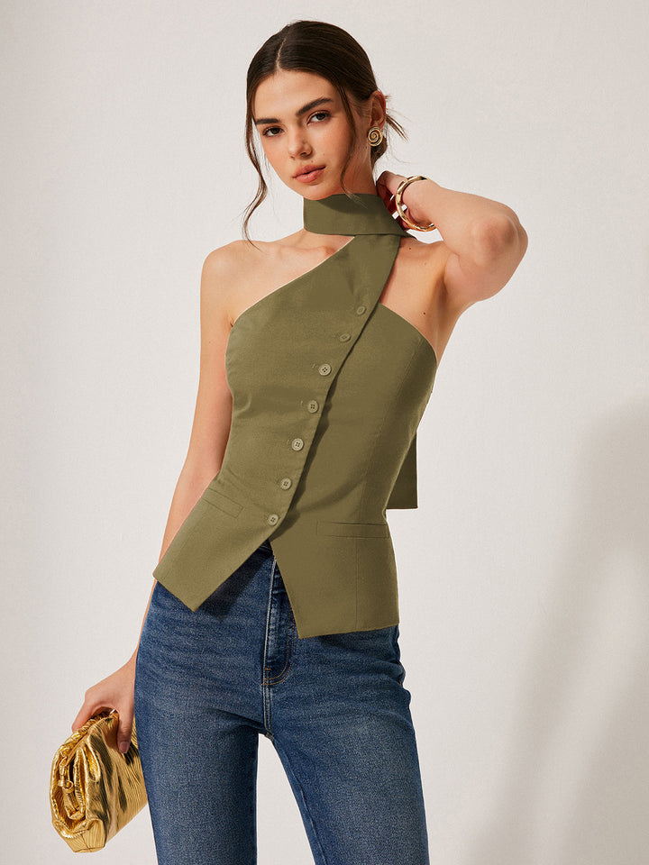 Casual dames halternek top, asymmetrisch design, mouwloos en comfortabel voor dagelijks gebruik in de zomer.