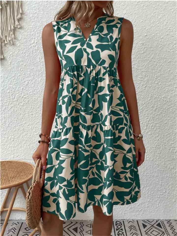 Dames bloemige midi zomerjurk, elegant & comfortabel. Perfecte casual A-lijn jurk voor lente en zomer.