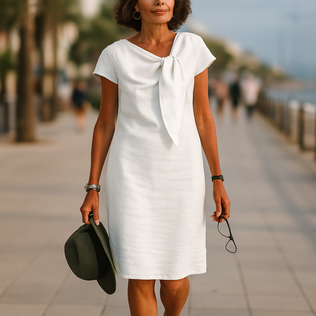 Stijlvolle korte zomerjurk met lint, ideale damesjurk voor een vrouwelijke en elegante uitstraling.