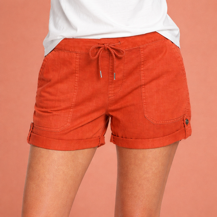 Casual dames shorts met trekkoord en opgerolde zoom, comfortabele korte broek voor zomerse dagen. Modieus.