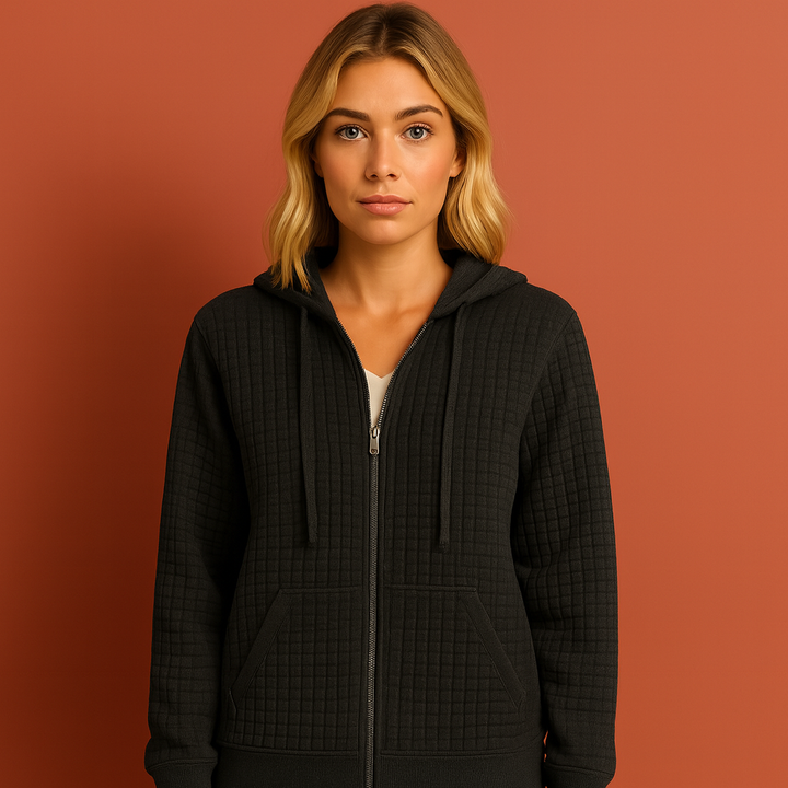 Dames comfortabel sweatshirt met rits en capuchon, ideaal voor casual herfst- en wintermode.