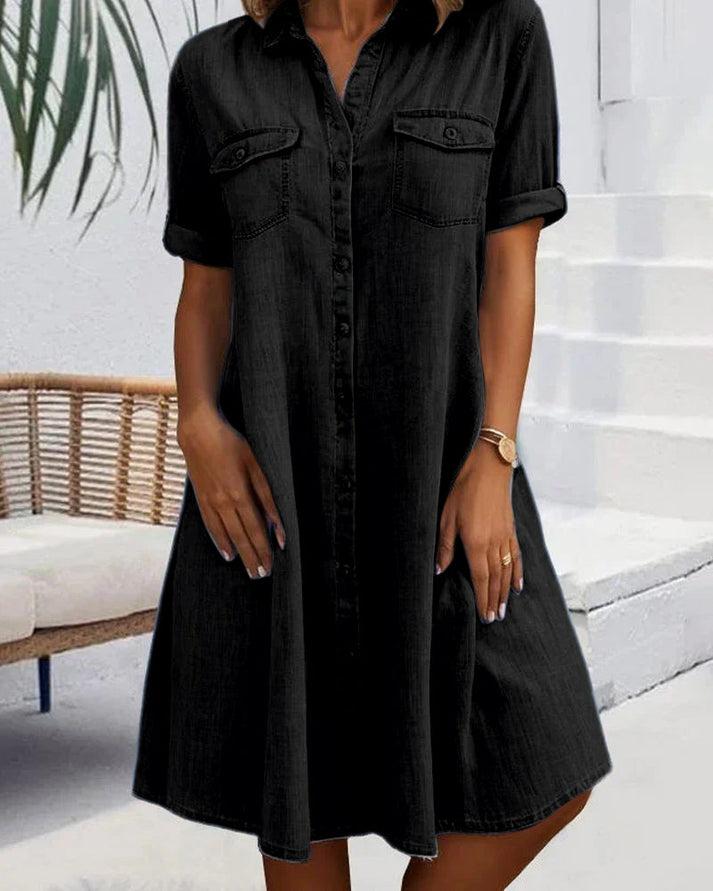 Casual dames jurk: veelzijdige mini blousejurk met knoopsluiting. Comfortabel en stijlvol voor de zomer.