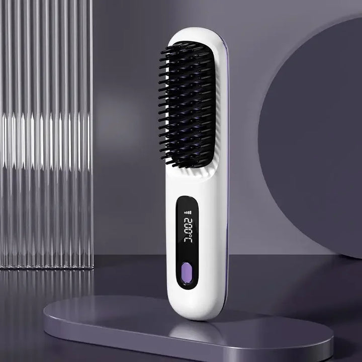 Draadloze compacte haarstyler met USB-functionaliteit en LCD-display, perfect voor elke beautyliefhebber.