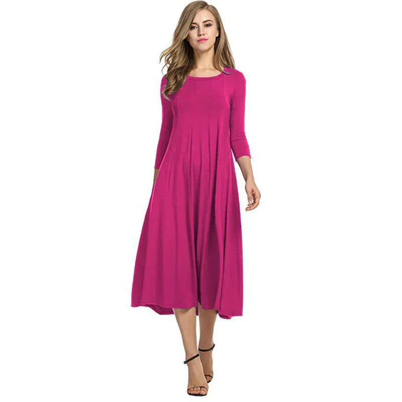 Casual dames driekwart midi zomerjurk, comfortabel en modieus voor alledaagse zomermode.