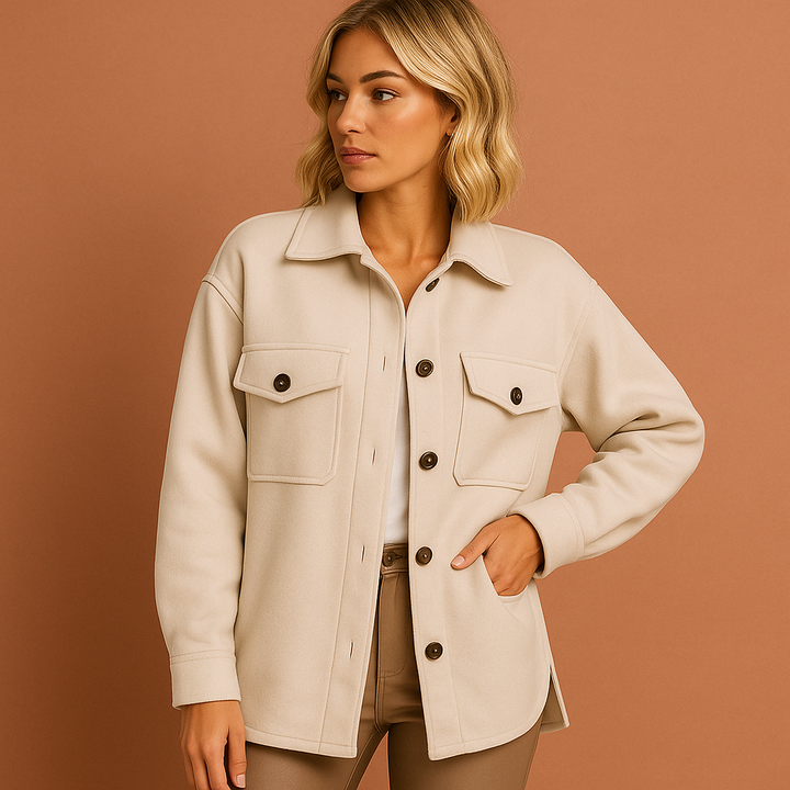 Dames elegante herfstjas in een chique stijl, ideaal voor casual en weerbestendige mode.