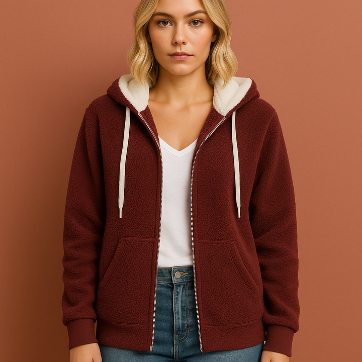 Dames winter teddy ritshoodie, warm, comfortabel vest, herfstmode, dameshoodie.