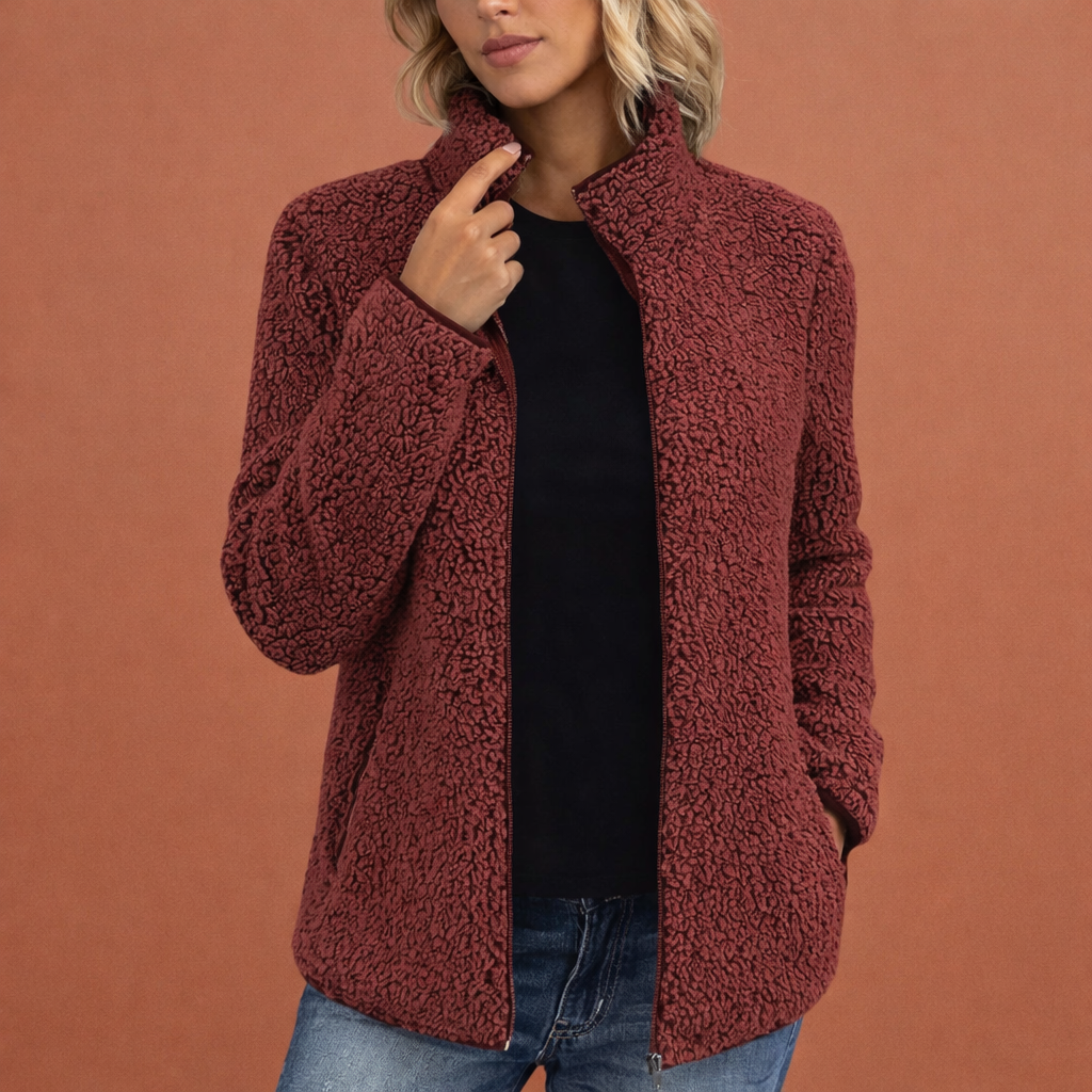 Dames fleece vest met hoge kraag en rits, ideaal voor comfort en warmte.