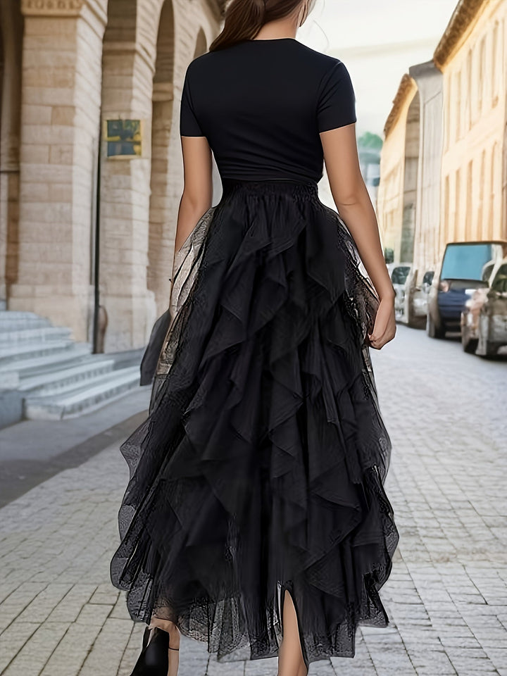 Vloeiende heather maxi rok voor dames met elegante gelaagde details, ideaal voor zowel casual als feestelijke outfits.