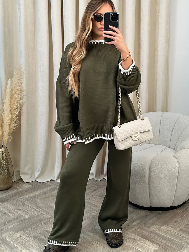 Comfortabel chique dames gestreepte knit set; gebreide vrijetijdskleding voor herfst/winter.