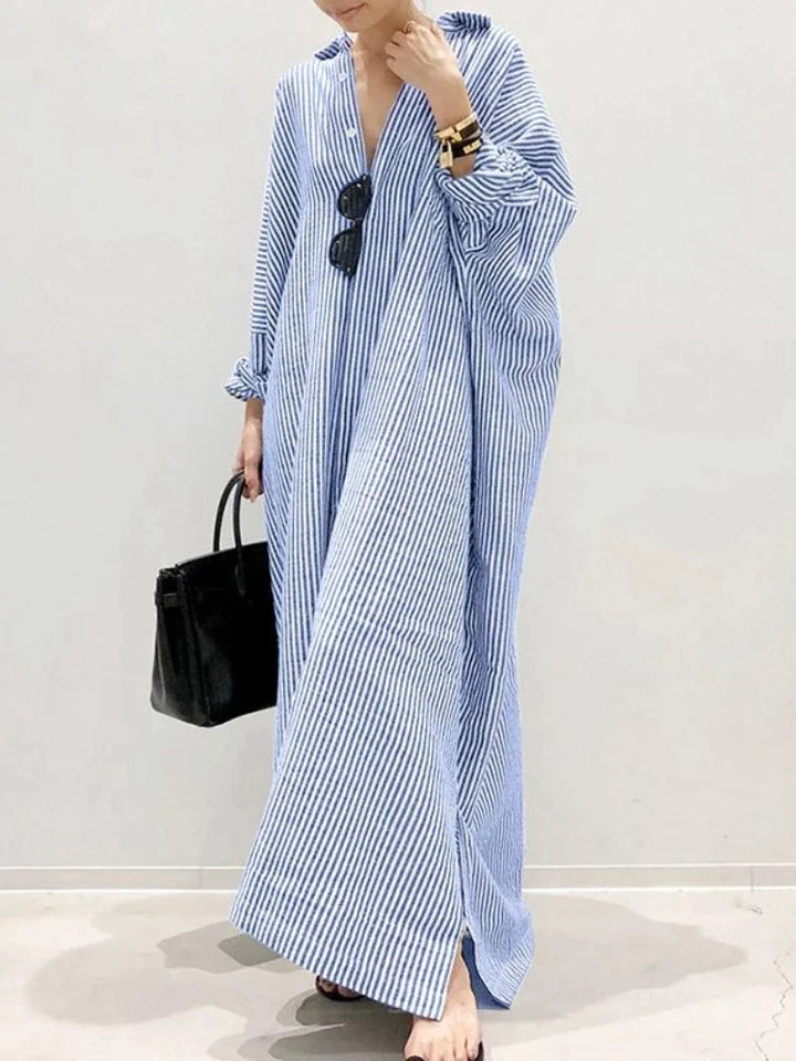 Stijlvolle dames maxi jurk met strepen; comfortabel en ademend, perfect voor de zomer.