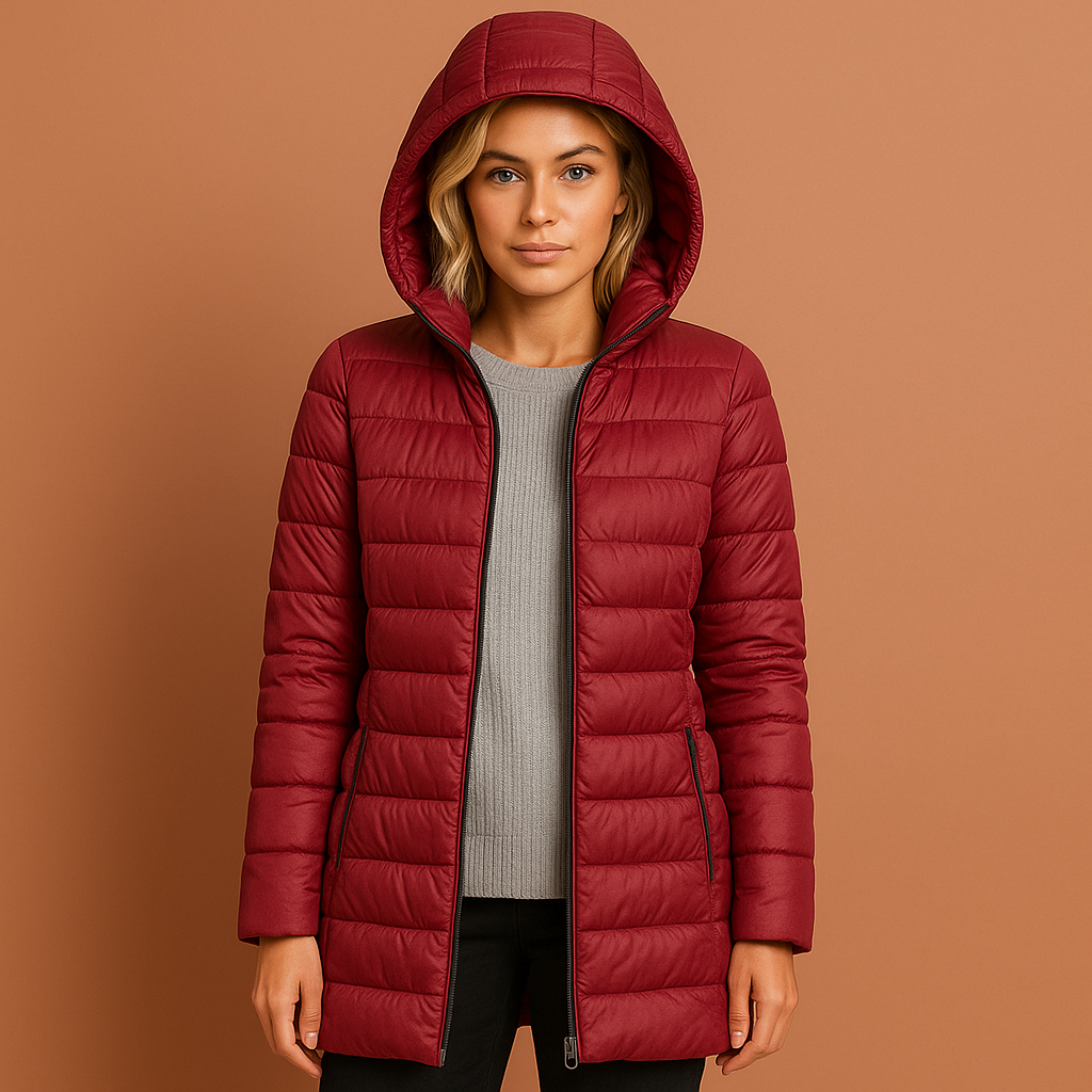Lichtgewicht gewatteerde damesjas met afneembare capuchon, warme en modieuze winterkleding.