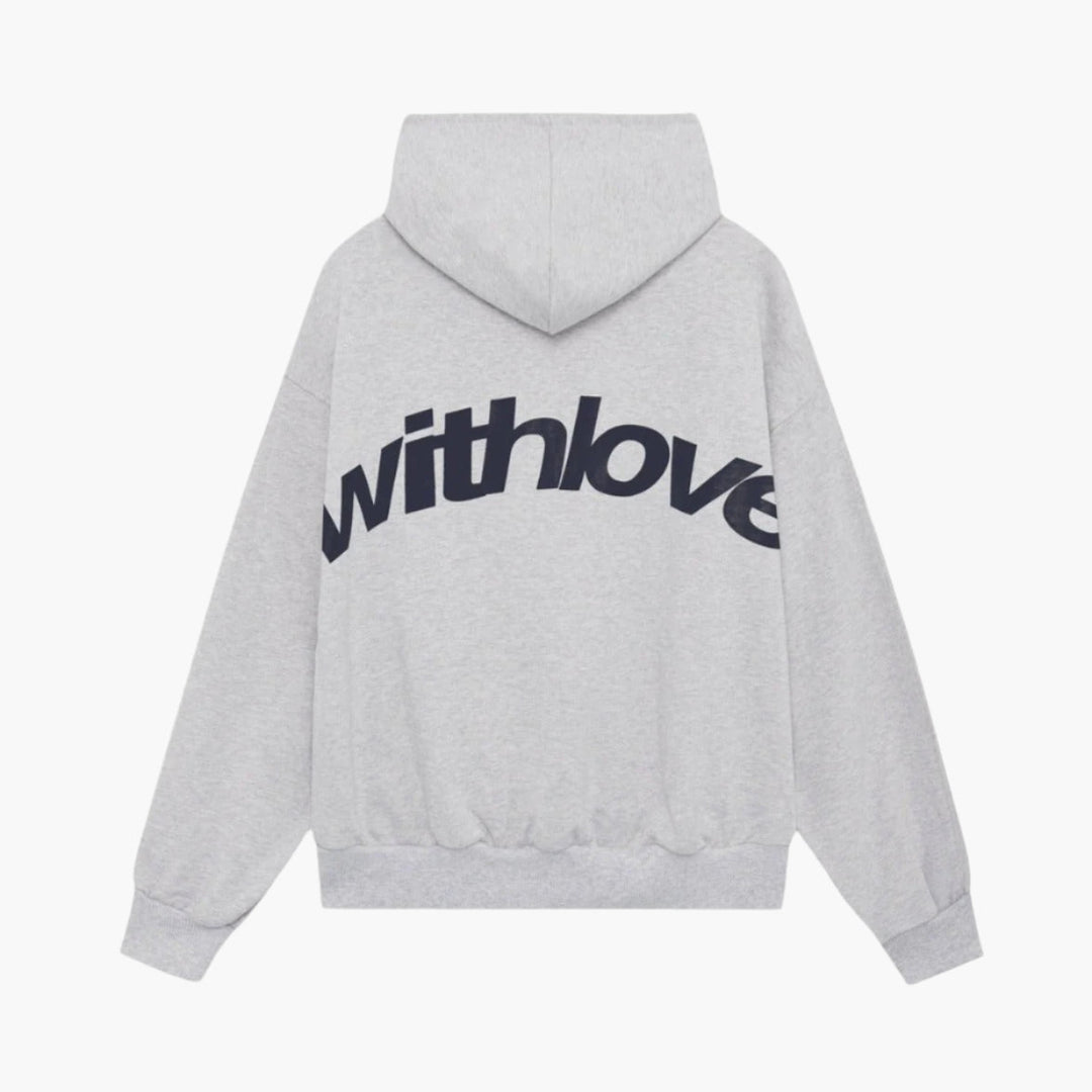 Losvallende capuchontrui voor dames. Comfortabele hoodie met stijlvolle statement rugopdruk voor een modieuze look.