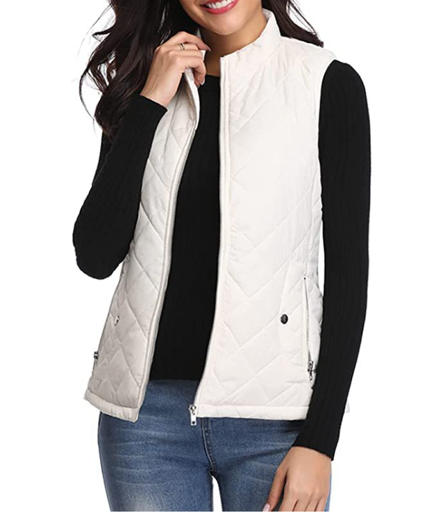 "Dames lichtgewicht gequilt ritsvest, stijlvol design met functionele zakken, perfect voor overgangsseizoenen."