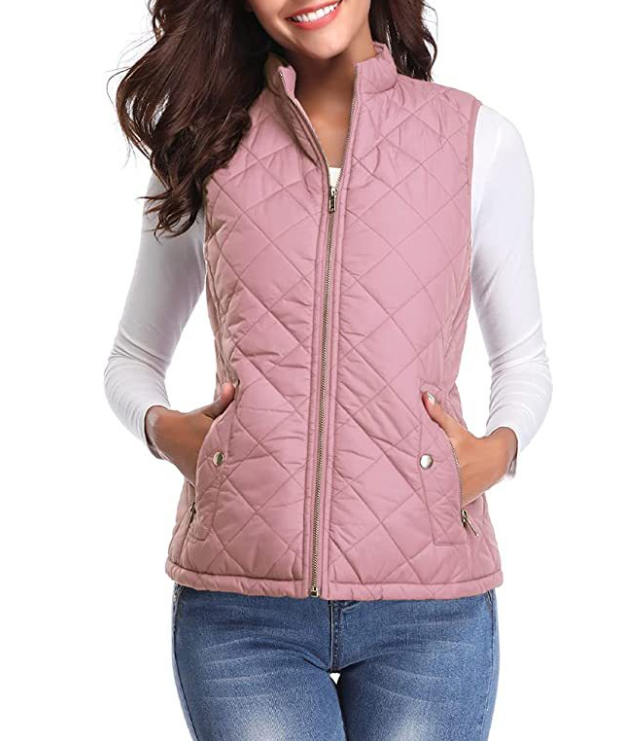 "Dames lichtgewicht gequilt ritsvest, stijlvol design met functionele zakken, perfect voor overgangsseizoenen."